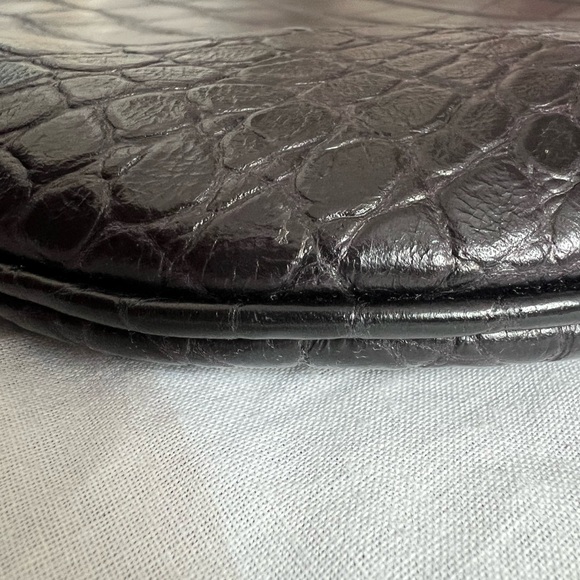 Saint Laurent Paris VII Flat Croc Embossed Leather Hobo Bag - Picture 5 of 16